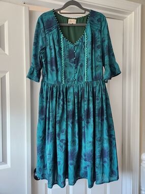 Lindy Bop Teal and Navy Floral Midi Dress